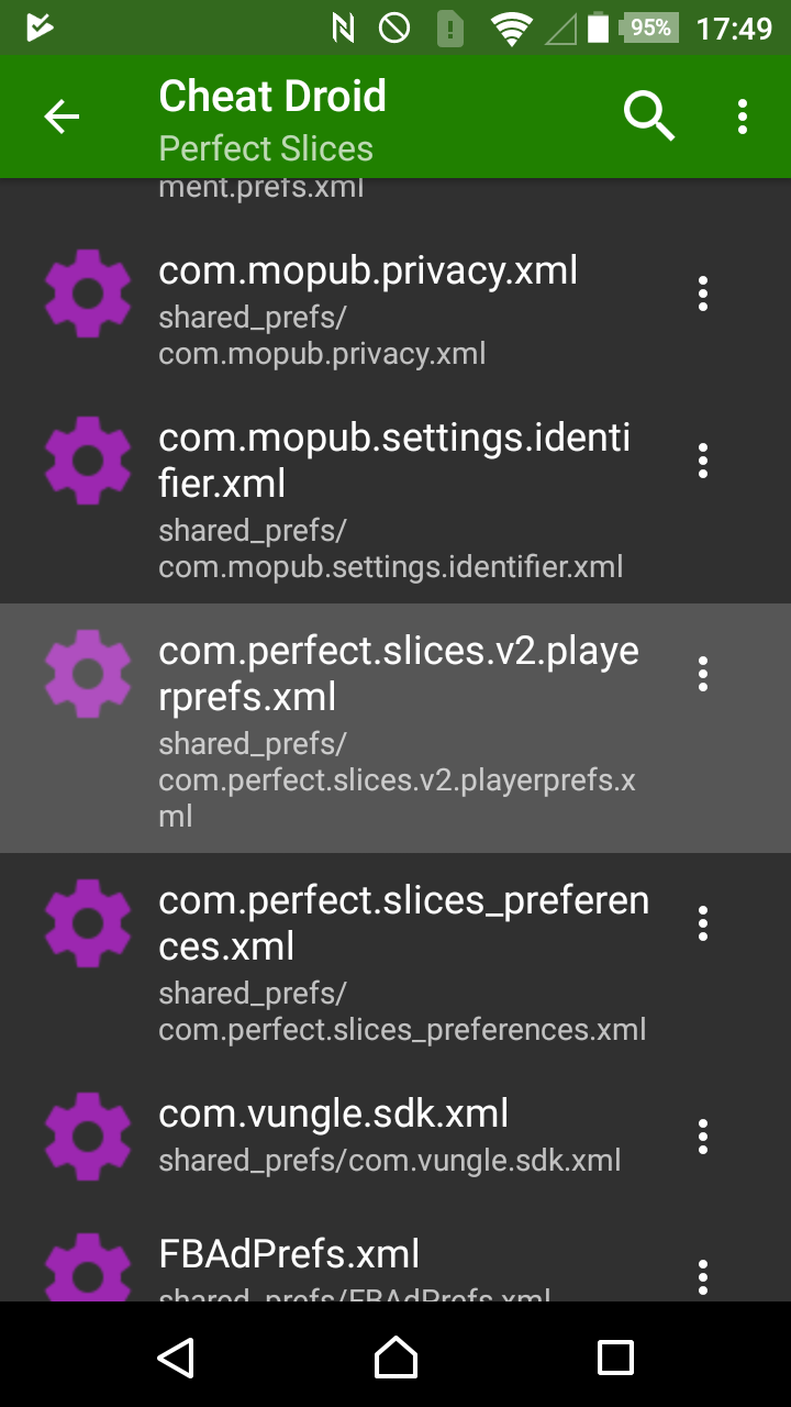 Cheat Droid app list with Perfect Slices selected