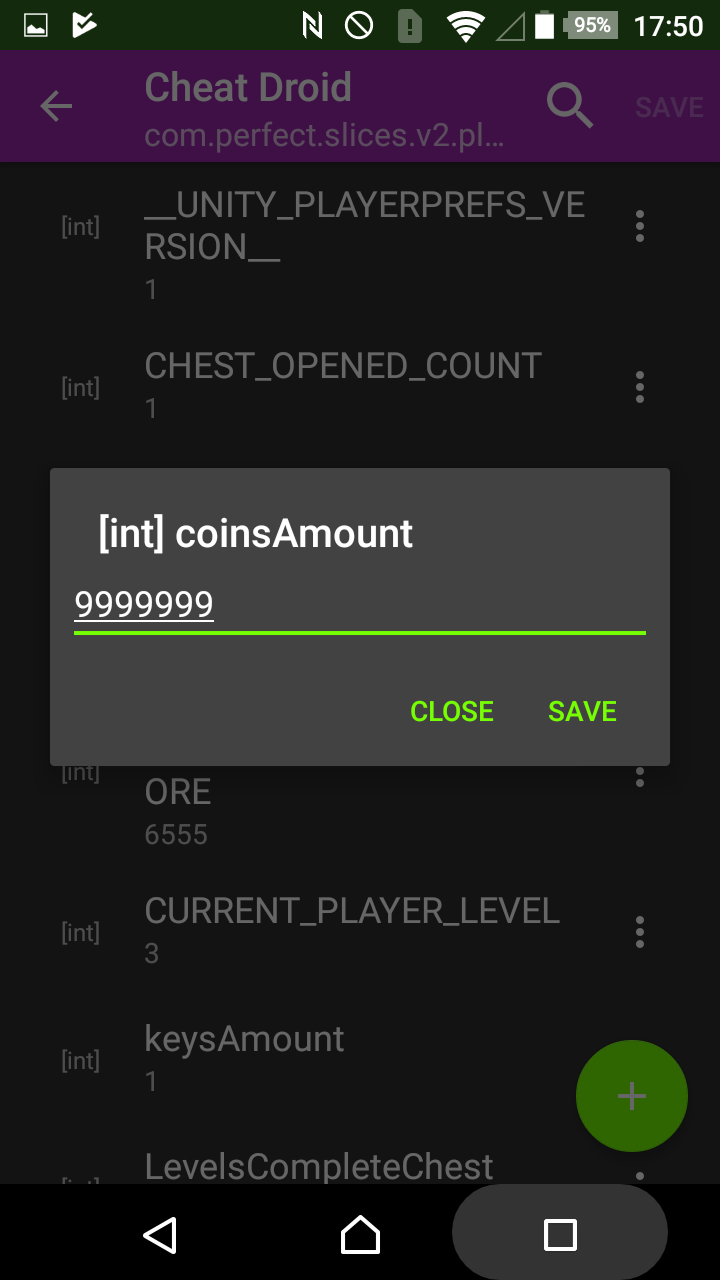 Editing the coinsAmount value in the Perfect Slices Shared Preferences file
