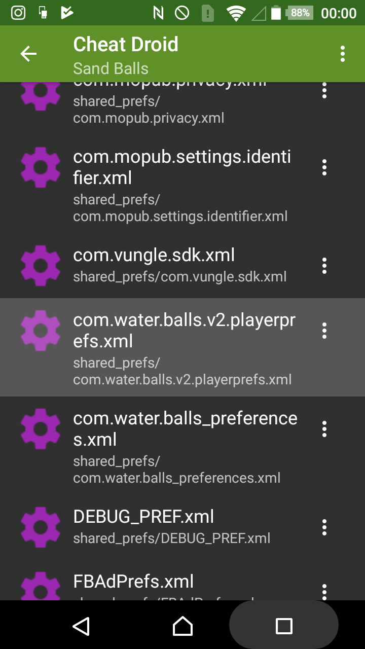 Cheat Droid app list with Sand Balls selected